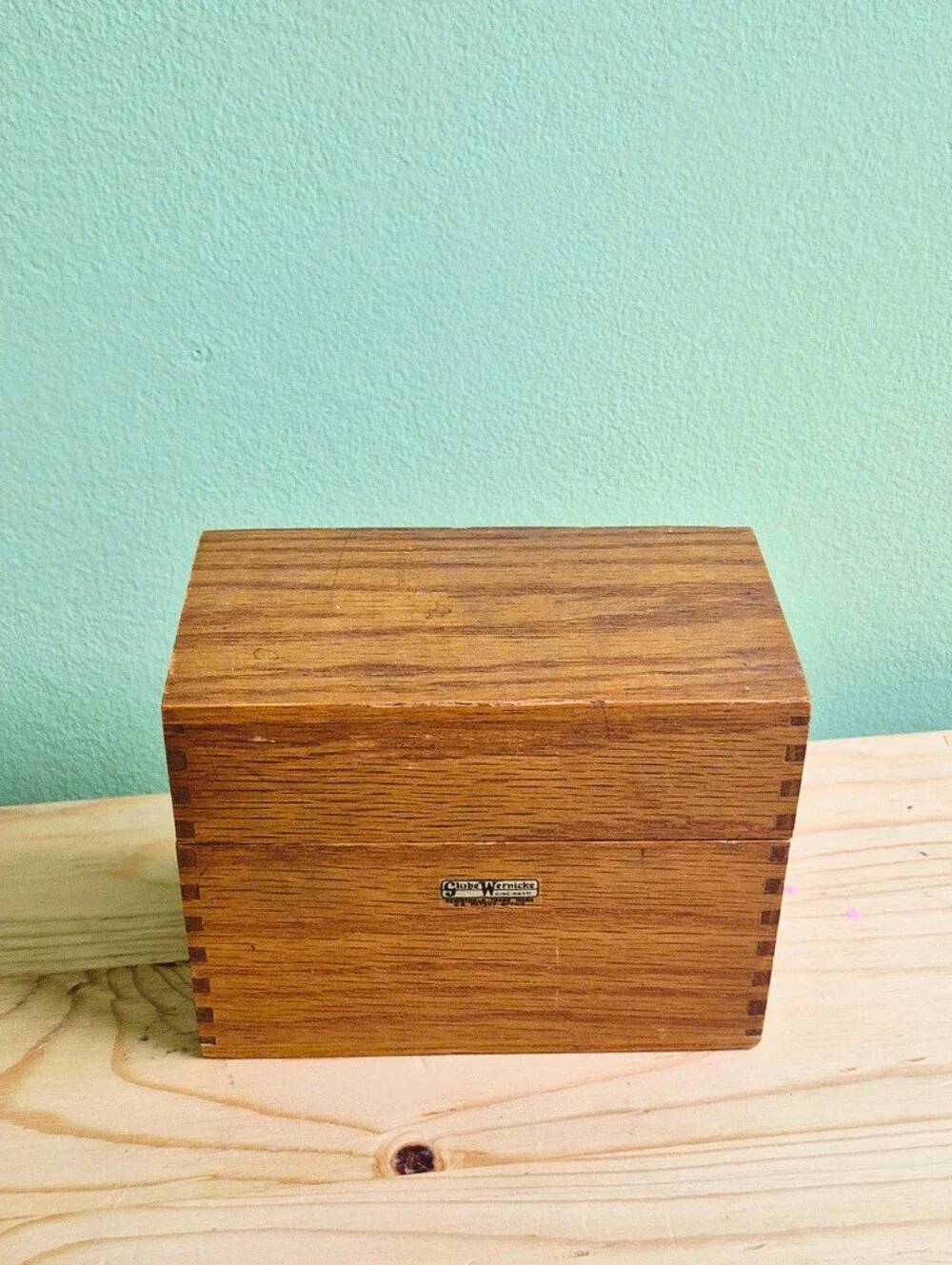 Vintage Globe-Wernicke Solid Oak Dovetail Recipe Box